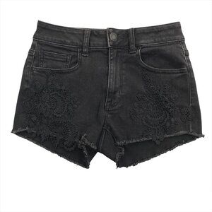 American Eagle Hi Rise Shortie Denim Shorts Embroidered Black NWT Women's Size 2